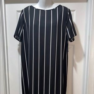 BELLE & SKY Black White Striped Shift Dress